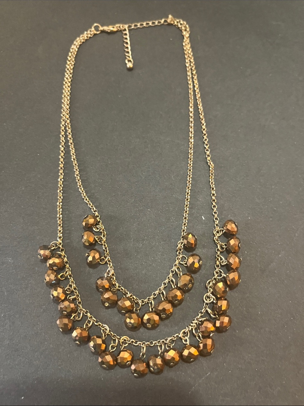 Gold-Tone Brown Beaded Layered Necklace